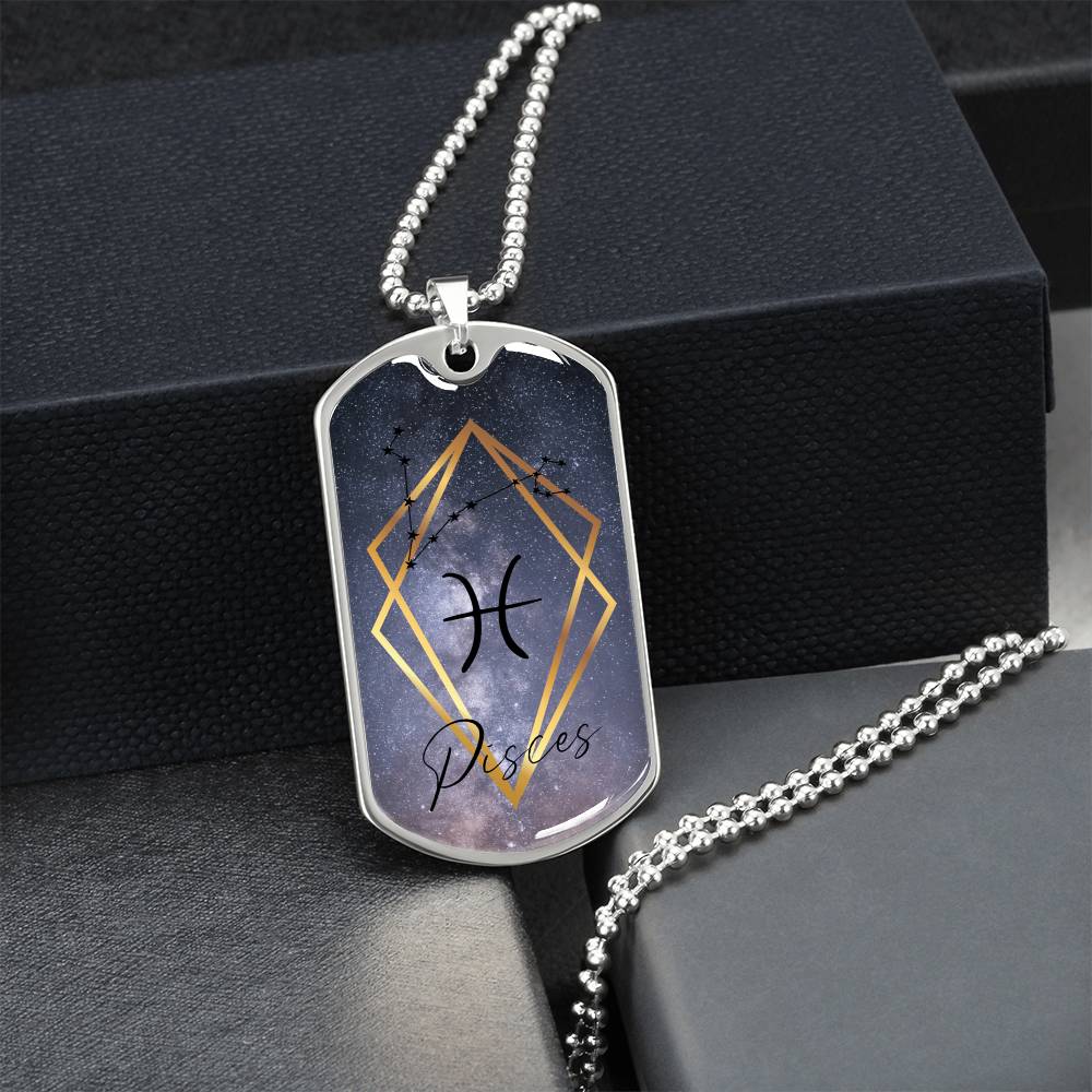 Pisces Galaxy Personalized Dog Tag Necklace - Army Tag Necklace, Dog Tag Necklace