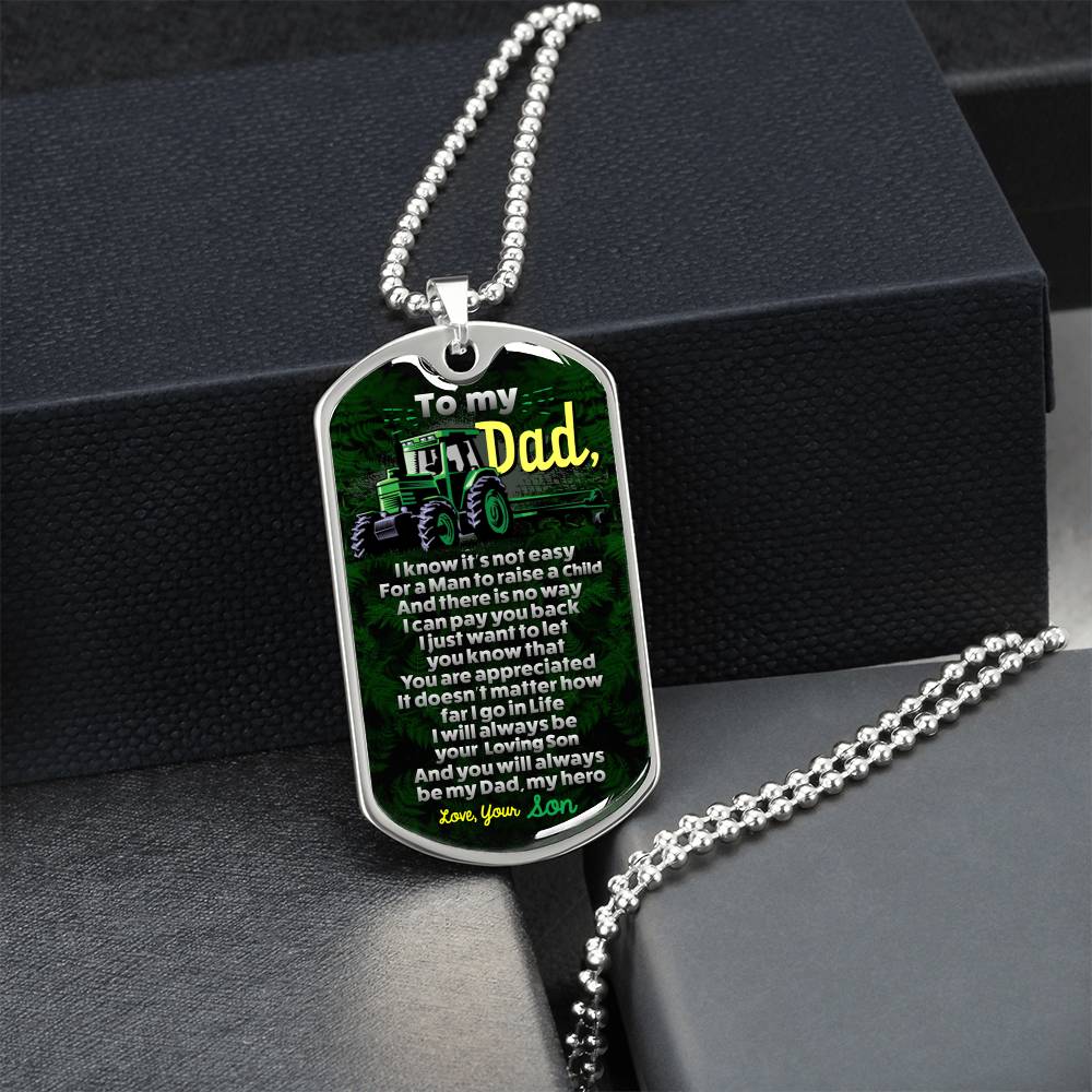 Farmer's Dad - Premium Dog Tag From Son - Army Tag Necklace, Dog Tag Necklace
