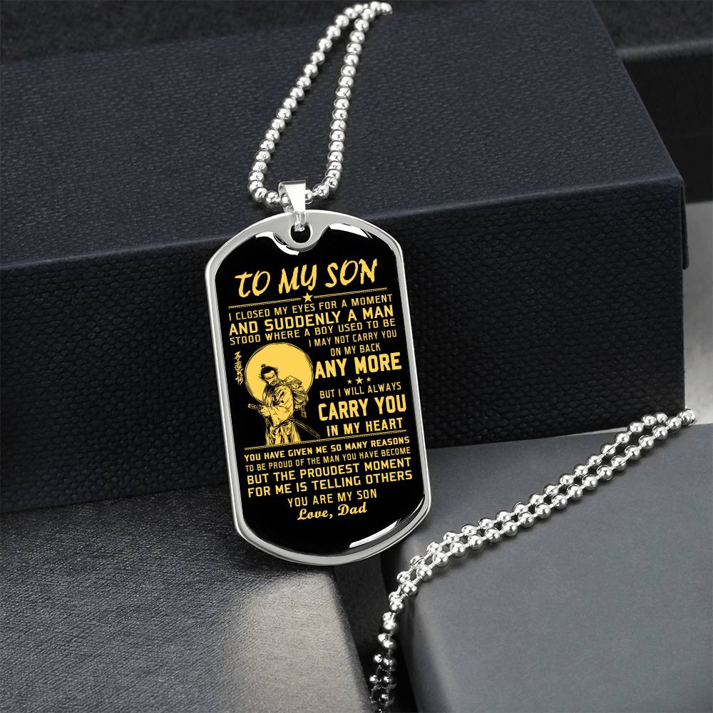 Samurai Dog Tag Dad To Son - Army Tag Necklace, Dog Tag Necklace
