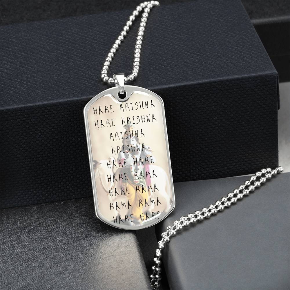 Hare Krishna Iskcon Maha - Mantra Pendant Necklace - Army Tag Necklace, Dog Tag Necklace
