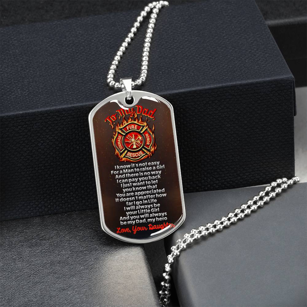 Firefighter Dad - Premium Dog Tag - Daughter Gift - Army Tag Necklace, Dog Tag Necklace
