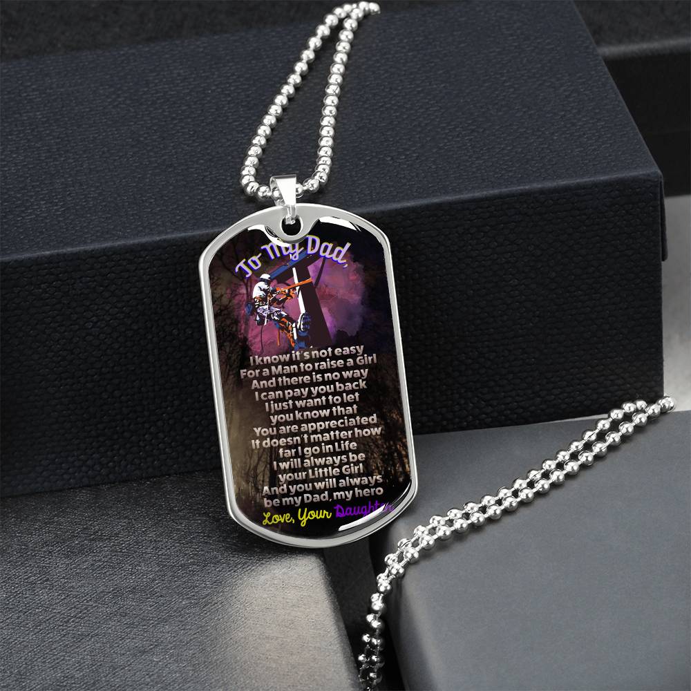 Lineman Dad - Premium Dog Tag From Daughter - Army Tag Necklace, Dog Tag Necklace