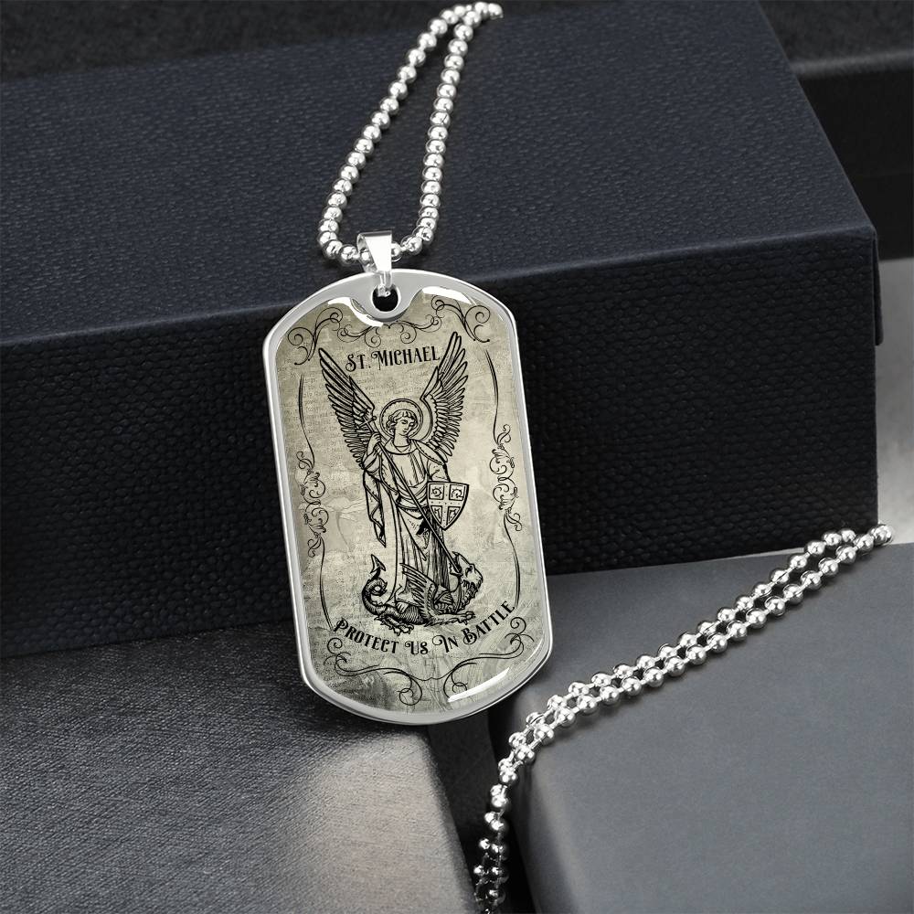 Police Officer St.Michael Protect Us Dogtag - Army Tag Necklace, Dog Tag Necklace