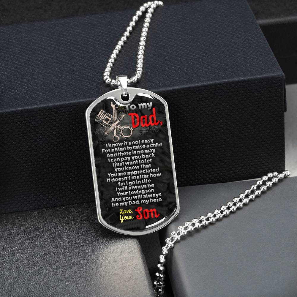Mechanic's Dad - Premium Dog Tag From Son - Army Tag Necklace, Dog Tag Necklace