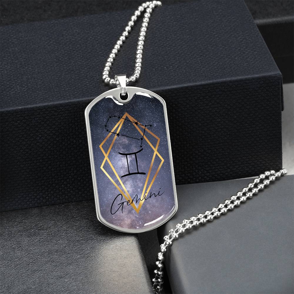 Gemini Galaxy Personalized Dog Tag Necklace - Army Tag Necklace, Dog Tag Necklace