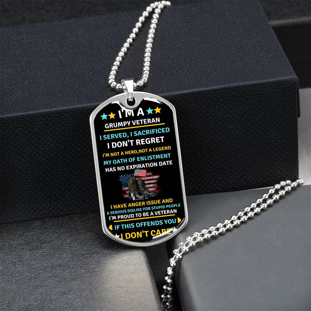 Grumpy Veteran Dog Tag - Army Tag Necklace, Dog Tag Necklace
