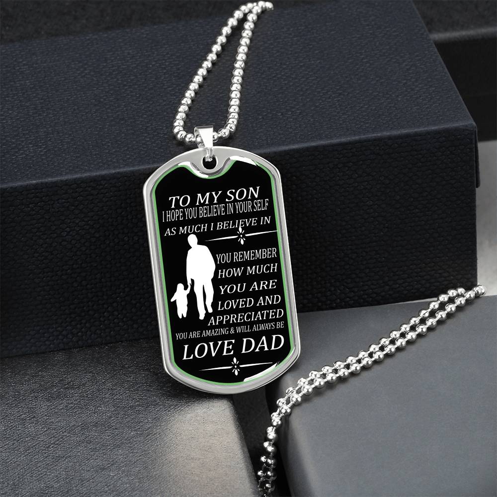 To My Son Pendant With Military Ball Chain Love For Dad - Army Tag Necklace, Dog Tag Necklace