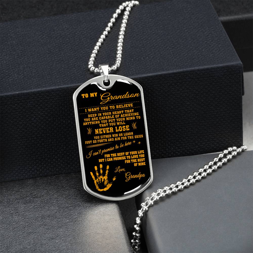 To My Grandson - Gift From Grandpa - Army Tag Necklace, Dog Tag Necklace