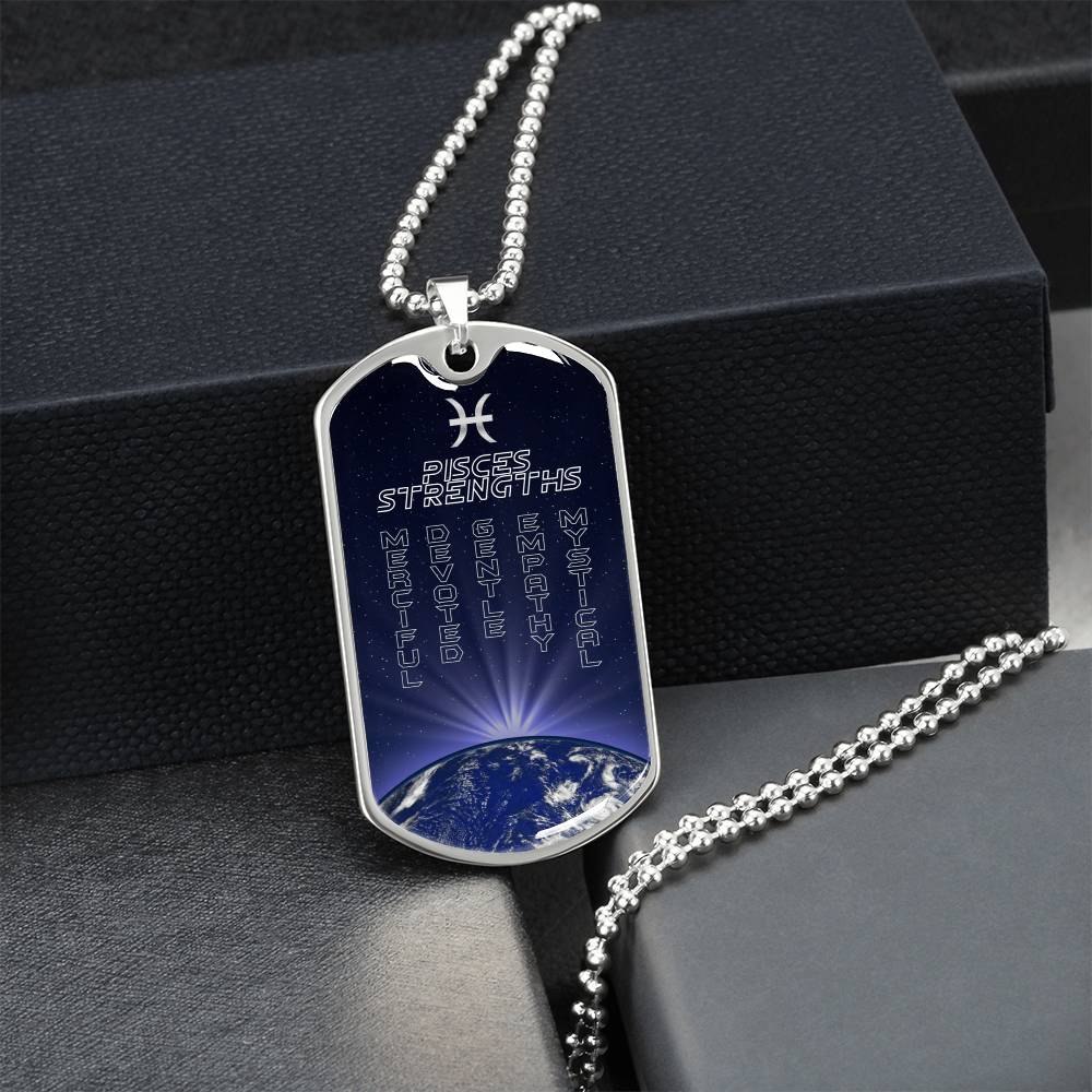 Pisces Ball Chain Dog Tag Necklace - Army Tag Necklace, Dog Tag Necklace