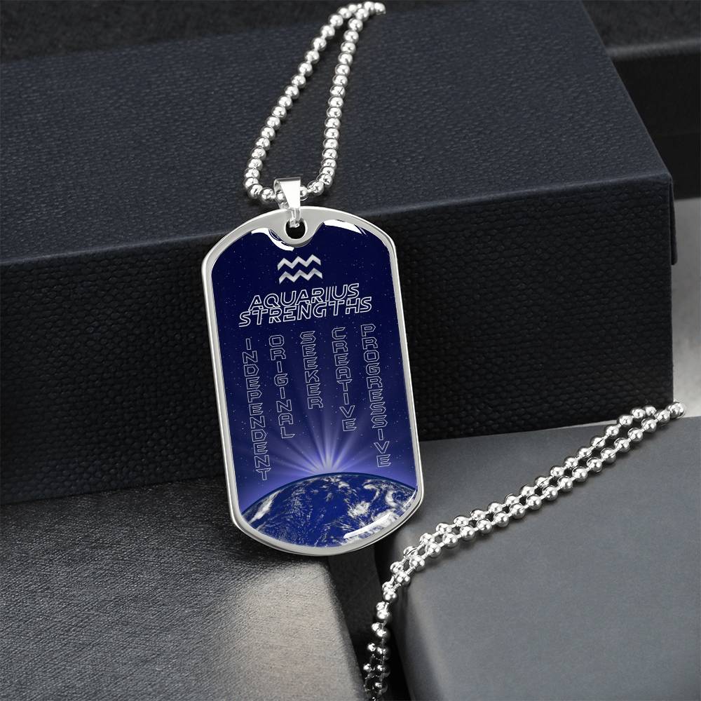 Aquarius Ball Chain Dog Tag Necklace - Army Tag Necklace, Dog Tag Necklace