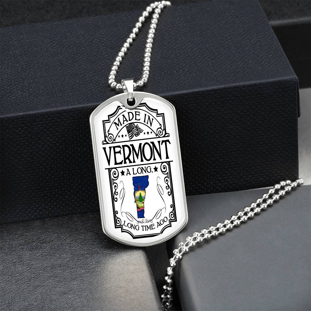 Vermont Necklace • State Necklace • Vermont State Necklace • Home State Necklace • Personalized State Necklace - Army Tag Necklace, Dog Tag Necklace