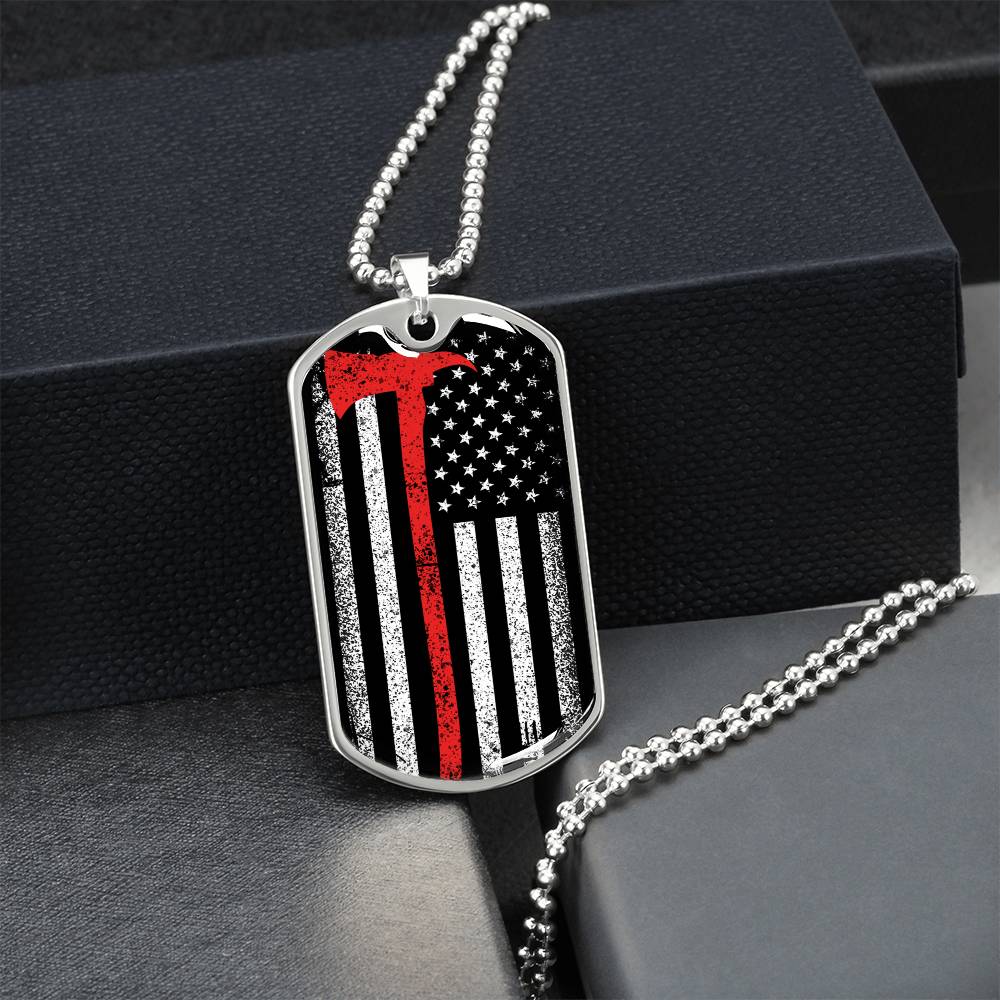 Firefighter Thin Red Line - Military Style Dogtag - Army Tag Necklace, Dog Tag Necklace