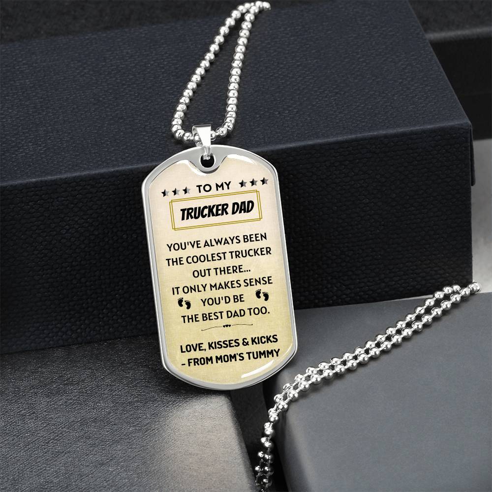 My Coolest Trucker Dad Pendant - Army Tag Necklace, Dog Tag Necklace