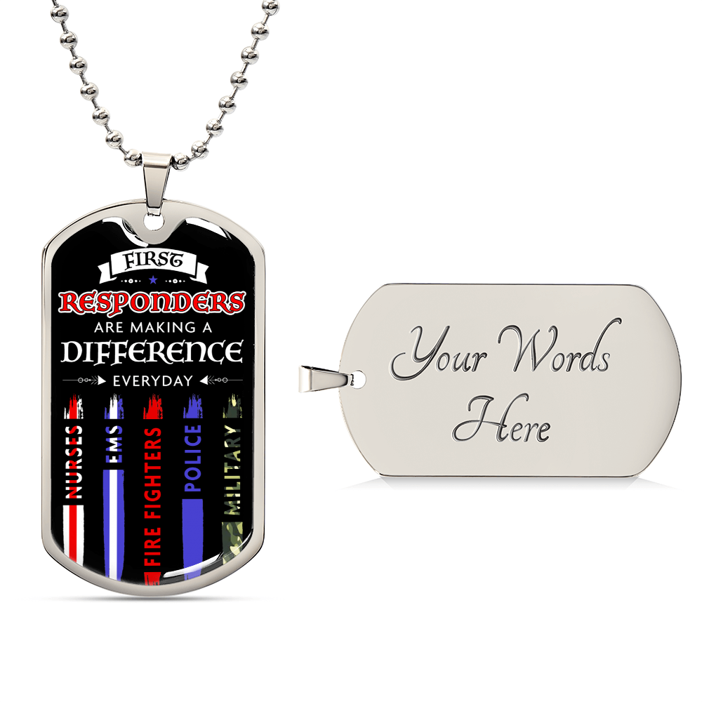 First Responders Make A Difference Dog Tag - Army Tag Necklace, Dog Tag Necklace
