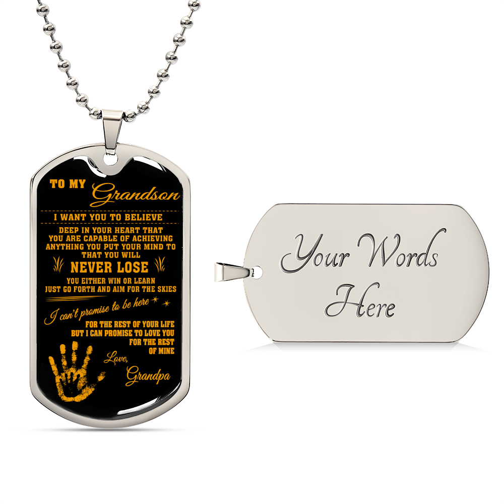 To My Grandson - Gift From Grandpa - Army Tag Necklace, Dog Tag Necklace