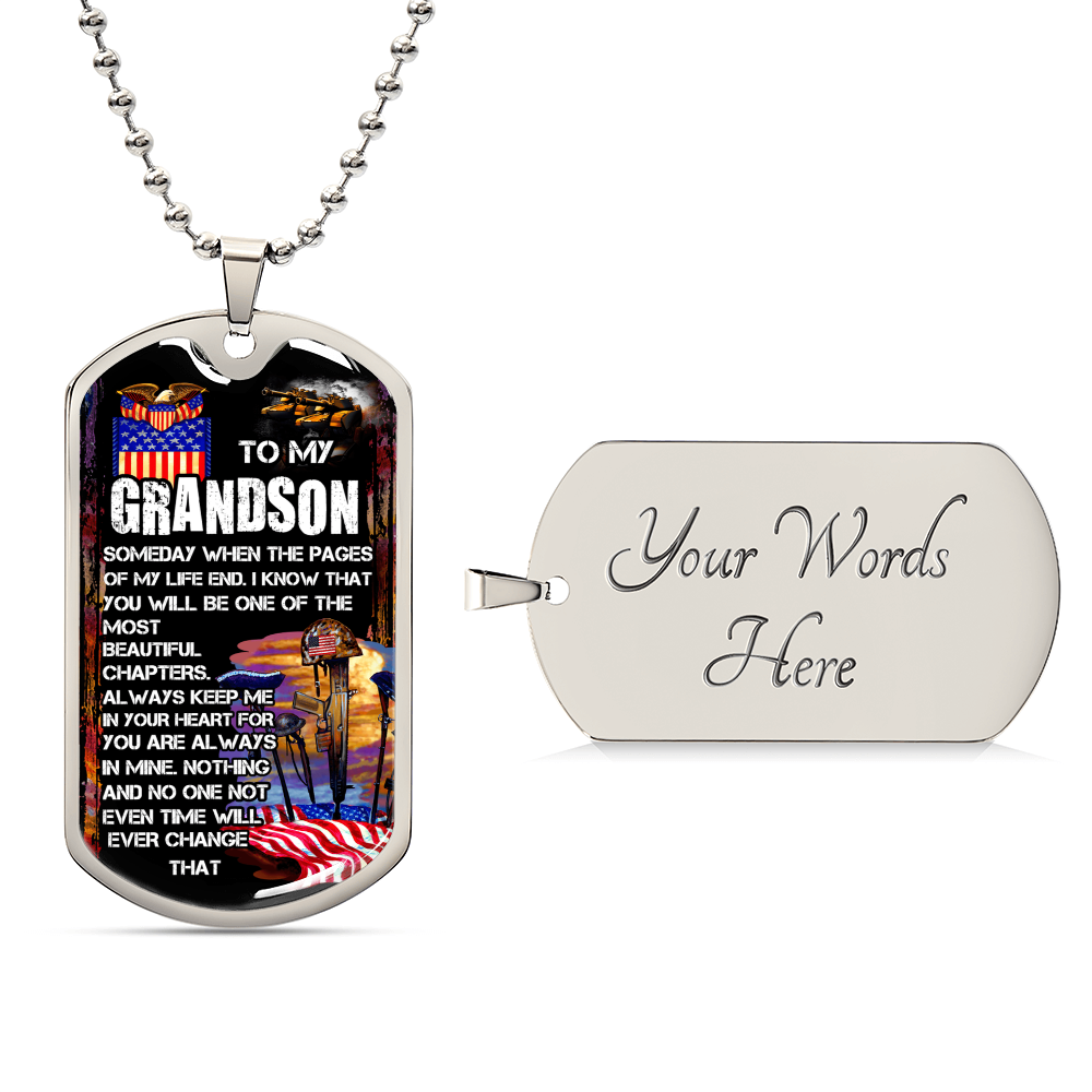 To My Grandson - Army Tag Necklace, Dog Tag Necklace