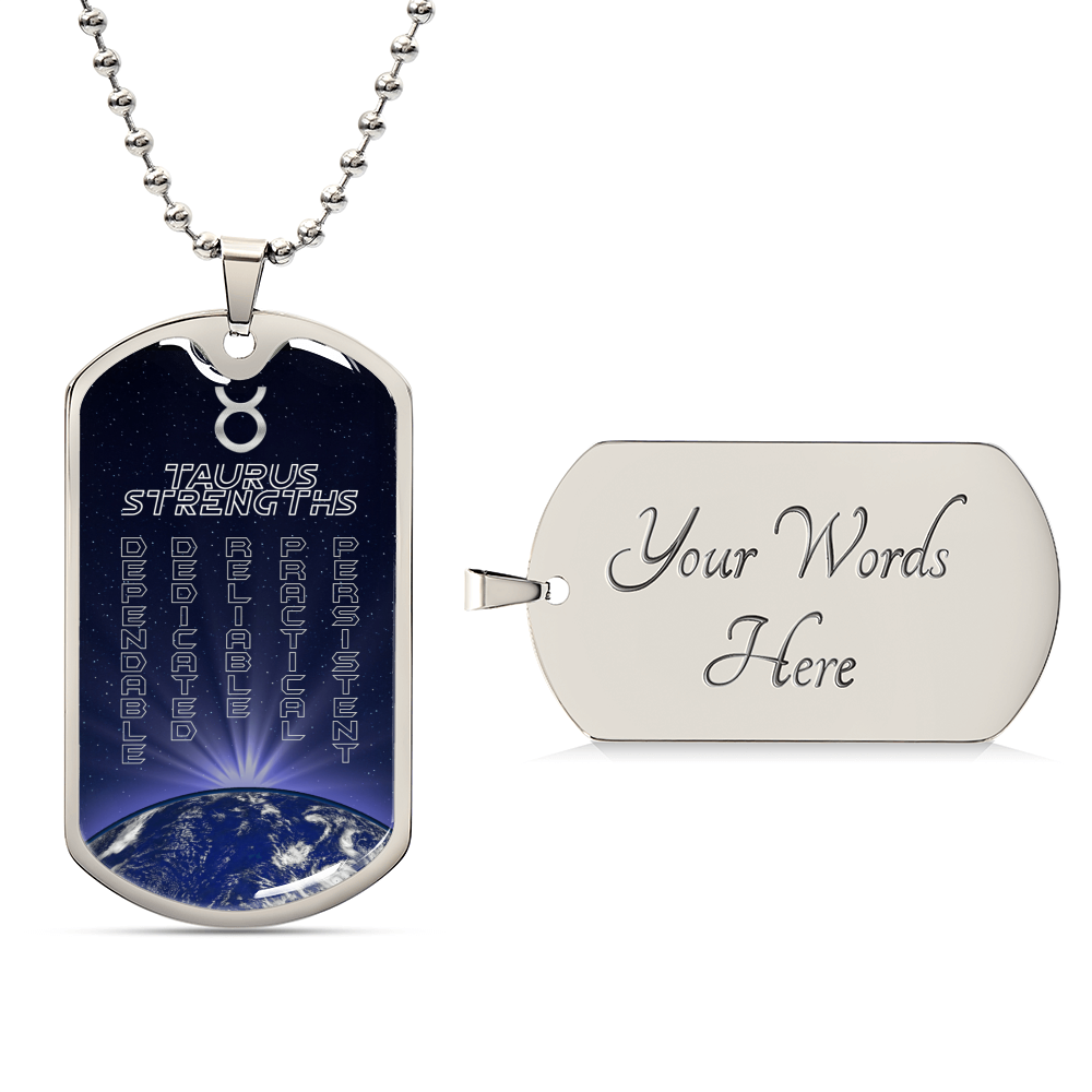 Taurus Ball Chain Dog Tag Necklace - Army Tag Necklace, Dog Tag Necklace