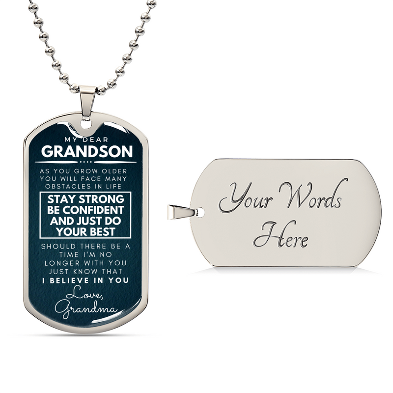 Grandson Pendant - Army Tag Necklace, Dog Tag Necklace