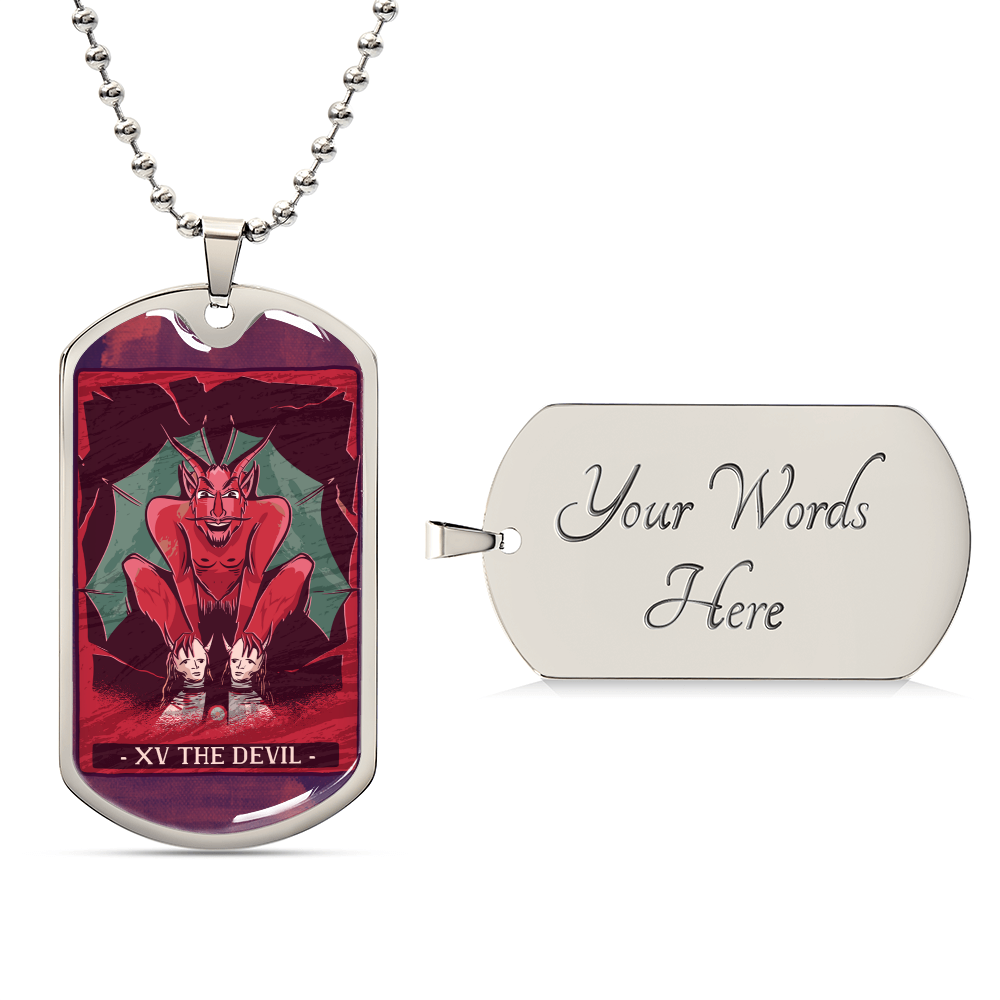 Tarot Card Necklace. Silver Or Gold. For Wiccans, Astrology, Zodiac, Spiritual, Best Friend. Boho. The Devil Card - Army Tag Necklace, Dog Tag Necklace