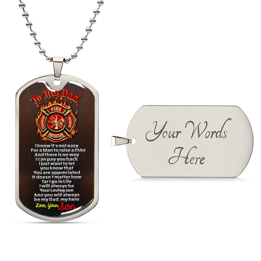 Firefighter&#39;s Dad - Premium Dog Tag From Son - Army Tag Necklace, Dog Tag Necklace