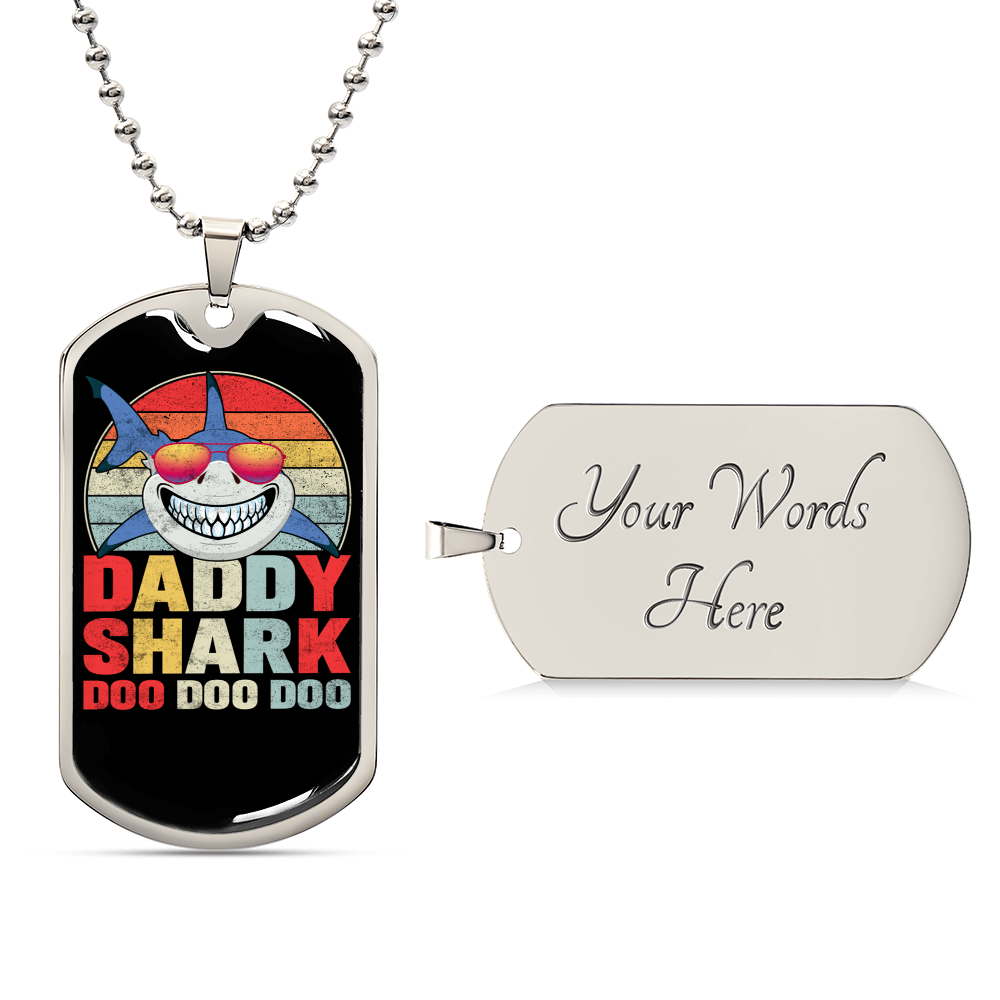 Daddy Shark Dog Tag - Army Tag Necklace, Dog Tag Necklace