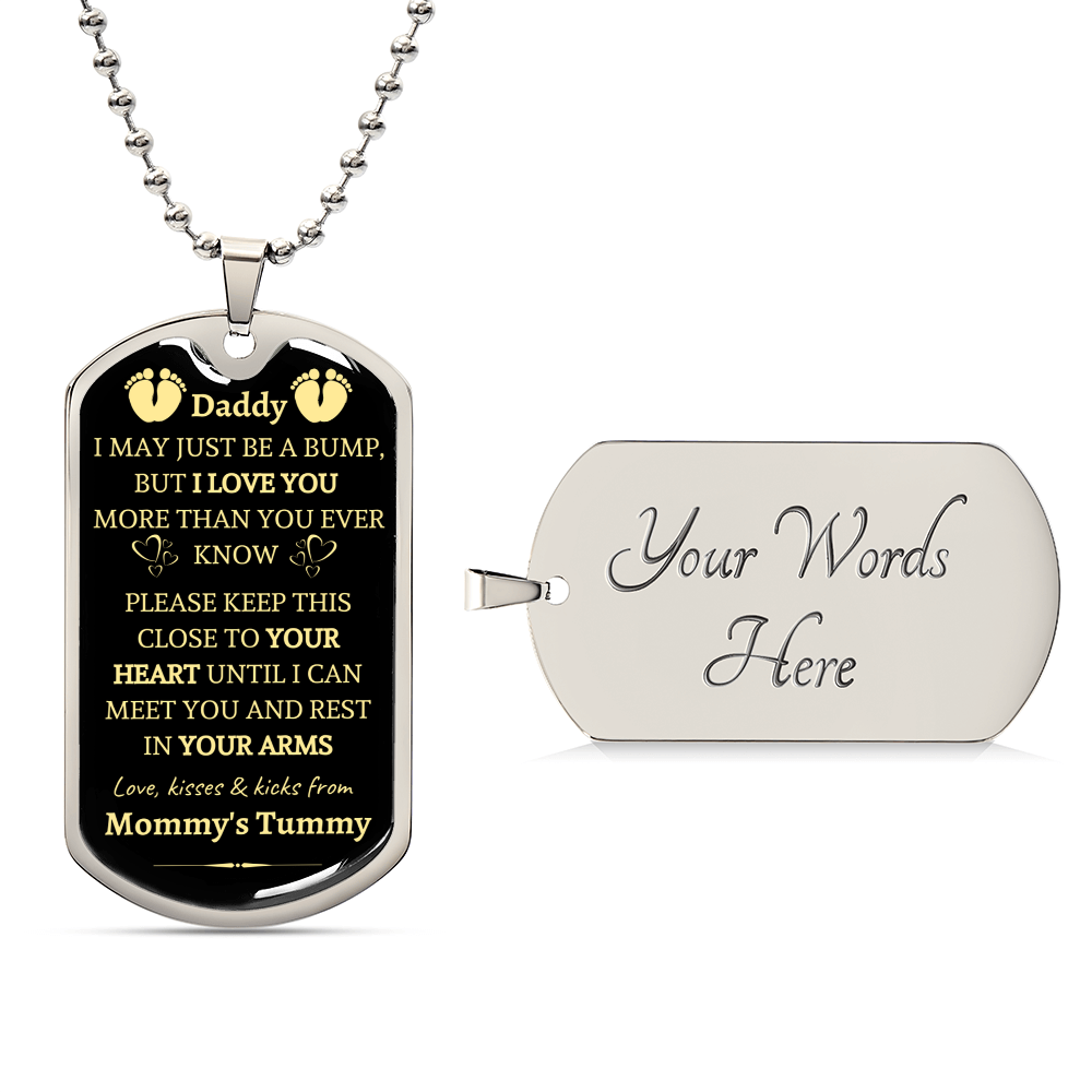 Daddy To Be, This Christmas I Am Snuggled In Mommy's Tummy Luxury Dog Tag W Engraving First Time Dad, New Dad Christmas Gift - Army Tag Necklace, Dog Tag Necklace