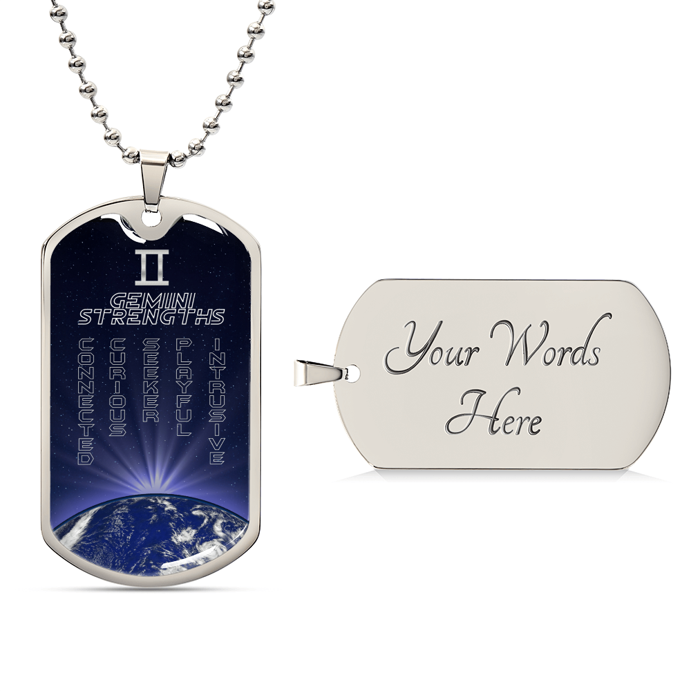 Gemini Ball Chain Dog Tag Necklace - Army Tag Necklace, Dog Tag Necklace
