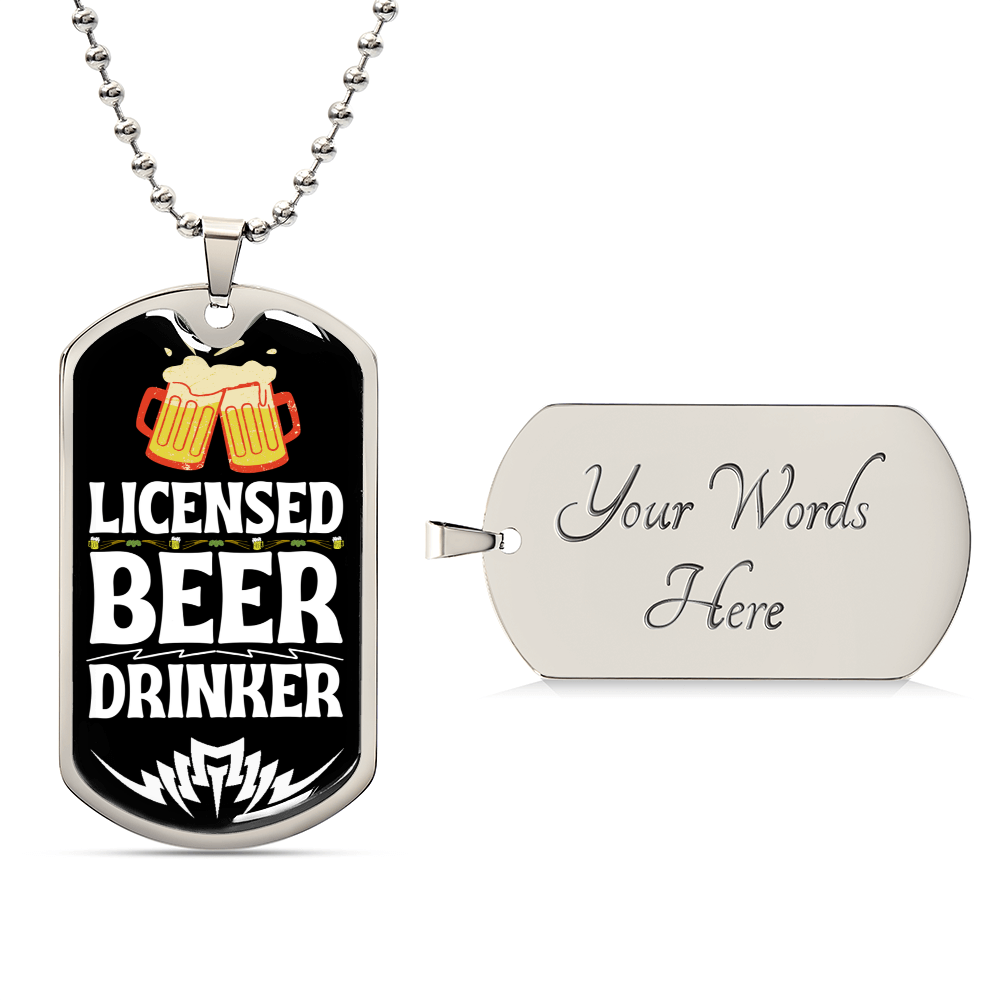 Licensed Beer Drinker Funny Beer Lover Dog-Tag Necklace - Army Tag Necklace, Dog Tag Necklace