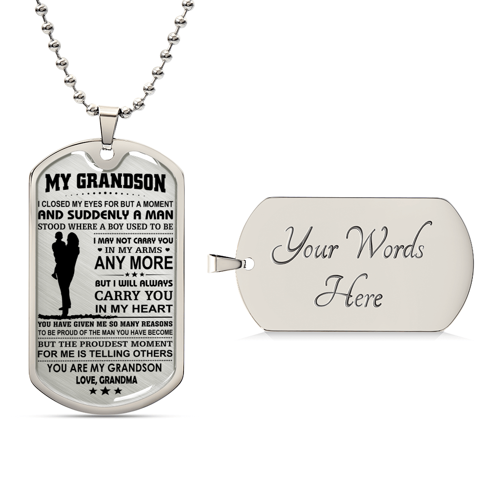 Grandson Dogtag - Proud Of You - Love, Grandma - Army Tag Necklace, Dog Tag Necklace