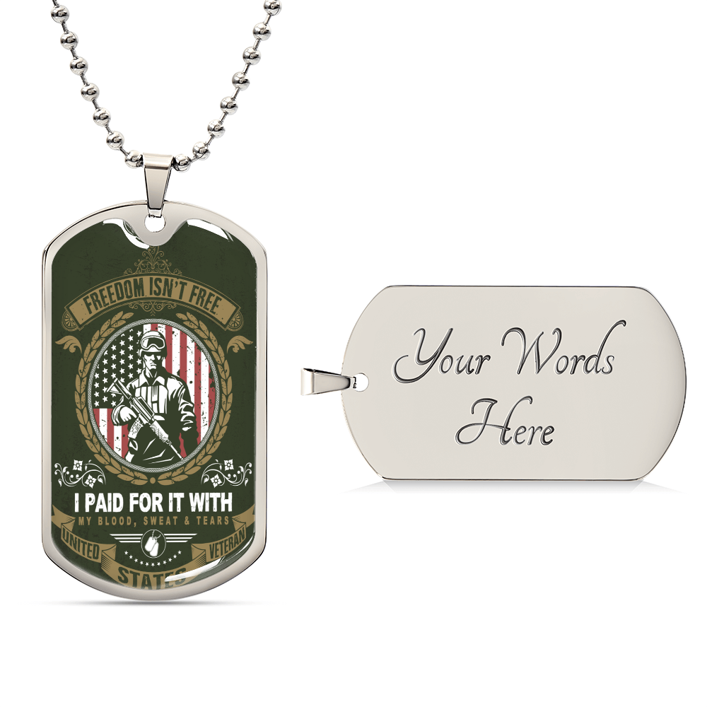 Freedom Isn&#39;t Free -Veteran Dog Tag Necklace - Army Tag Necklace, Dog Tag Necklace