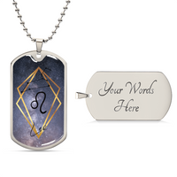 Leo Galaxy Dog Personalized Tag Necklace - Army Tag Necklace, Dog Tag Necklace