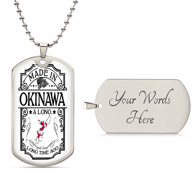 Okinawa Necklace, Japan Necklace, Personalized Map Necklace - Army Tag Necklace, Dog Tag Necklace