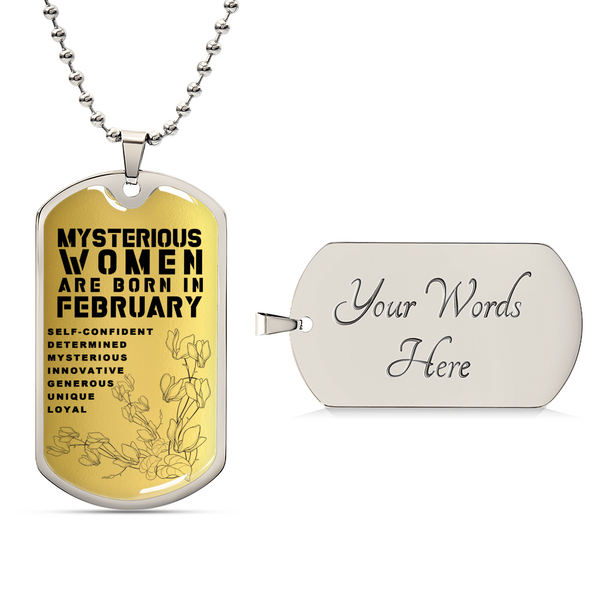 Mysterious Women Are Born In February Luxury Necklace With Dog Tag Gold - Army Tag Necklace, Dog Tag Necklace