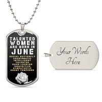 Talented Women Are Born In June Luxury Necklace With Dog Tag Black - Army Tag Necklace, Dog Tag Necklace