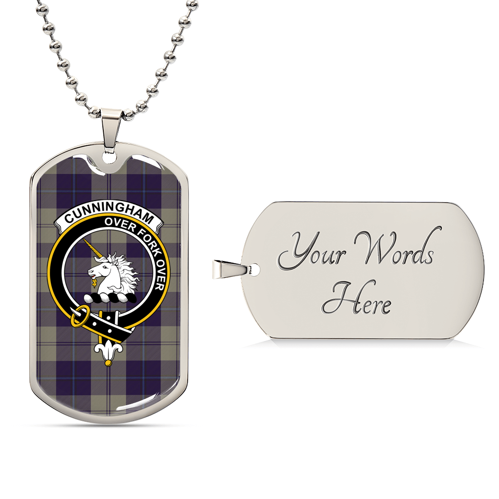 Cunningham Dress Blue Dancers Scottish Clan Tartan Necklace Military Tag Jewelry - Army Tag Necklace, Dog Tag Necklace