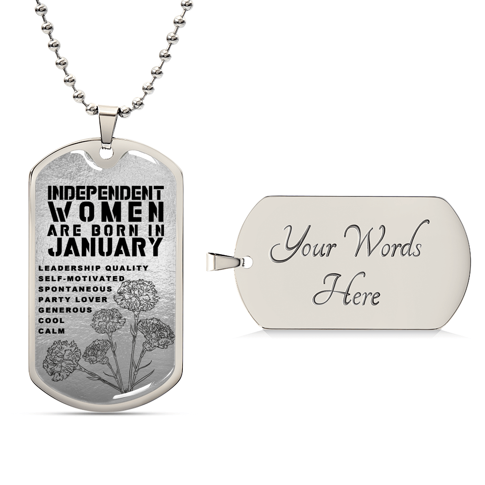 Independent Women Are Born In January Luxury Necklace With Dog Tag Silver - Army Tag Necklace, Dog Tag Necklace