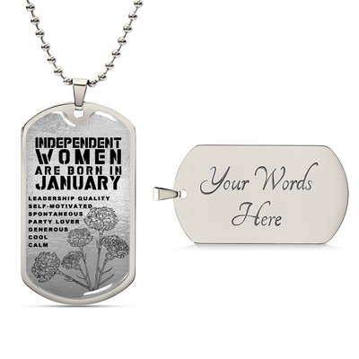 Independent Women Are Born In January Luxury Necklace With Dog Tag Silver - Army Tag Necklace, Dog Tag Necklace