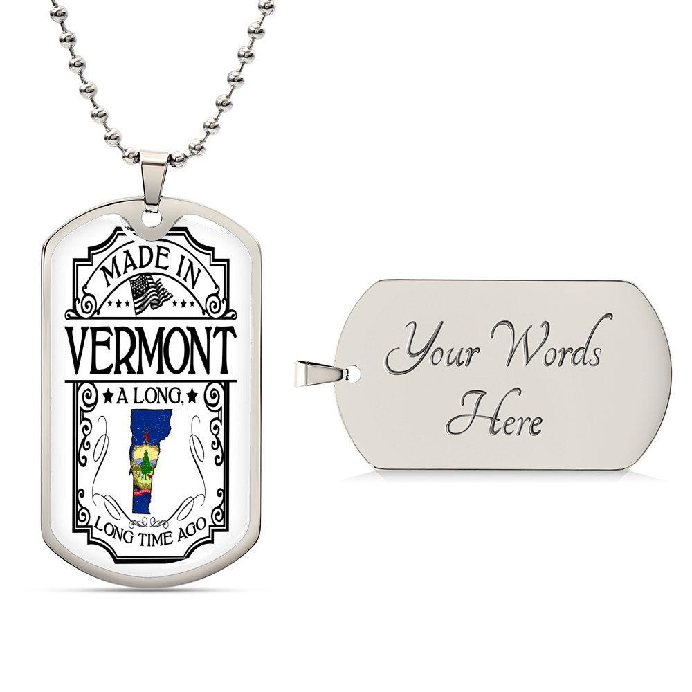 Vermont Necklace • State Necklace • Vermont State Necklace • Home State Necklace • Personalized State Necklace - Army Tag Necklace, Dog Tag Necklace