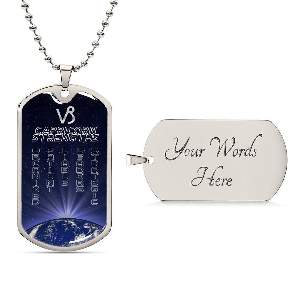 Capricorn Dog Tag Ball Chain Necklace - Army Tag Necklace, Dog Tag Necklace