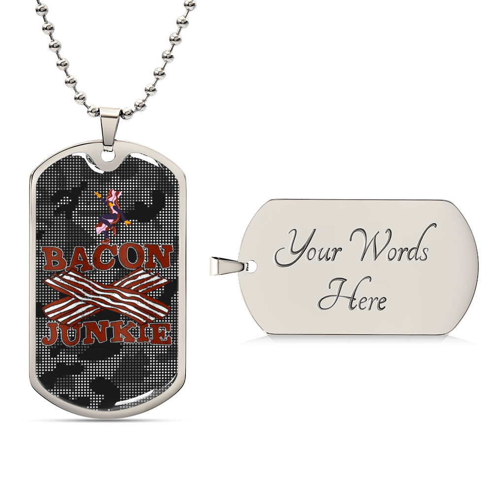 Funny Bacon Junkie Bacon Lover Carbon Fiber Camo Dog-Tag Necklace - Army Tag Necklace, Dog Tag Necklace