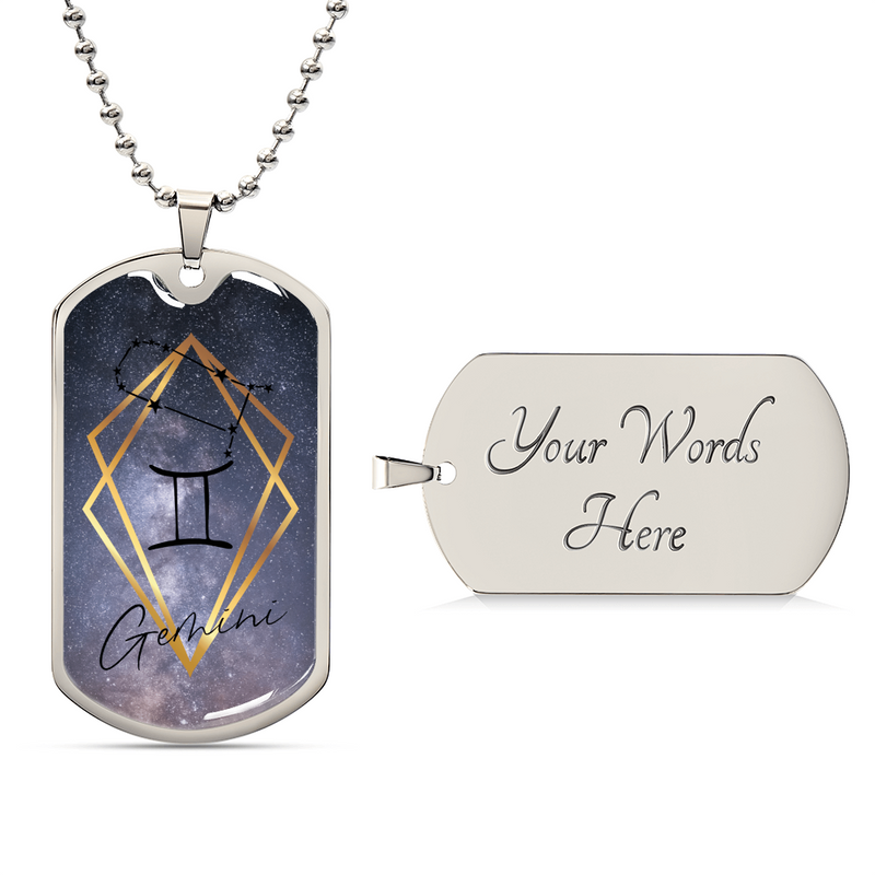 Gemini Galaxy Personalized Dog Tag Necklace - Army Tag Necklace, Dog Tag Necklace