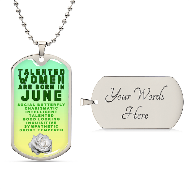 Talented Women Are Born In June Luxury Necklace With Dog Tag Green - Army Tag Necklace, Dog Tag Necklace