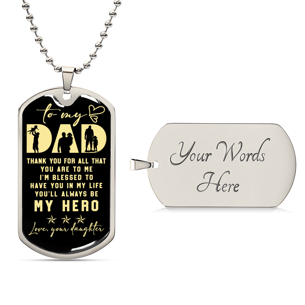 My Dad, My Hero, My Angel Memorial Necklace. Lost Daddy, Lost Father. Death Of Dad. Gift For Daughter - Army Tag Necklace, Dog Tag Necklace