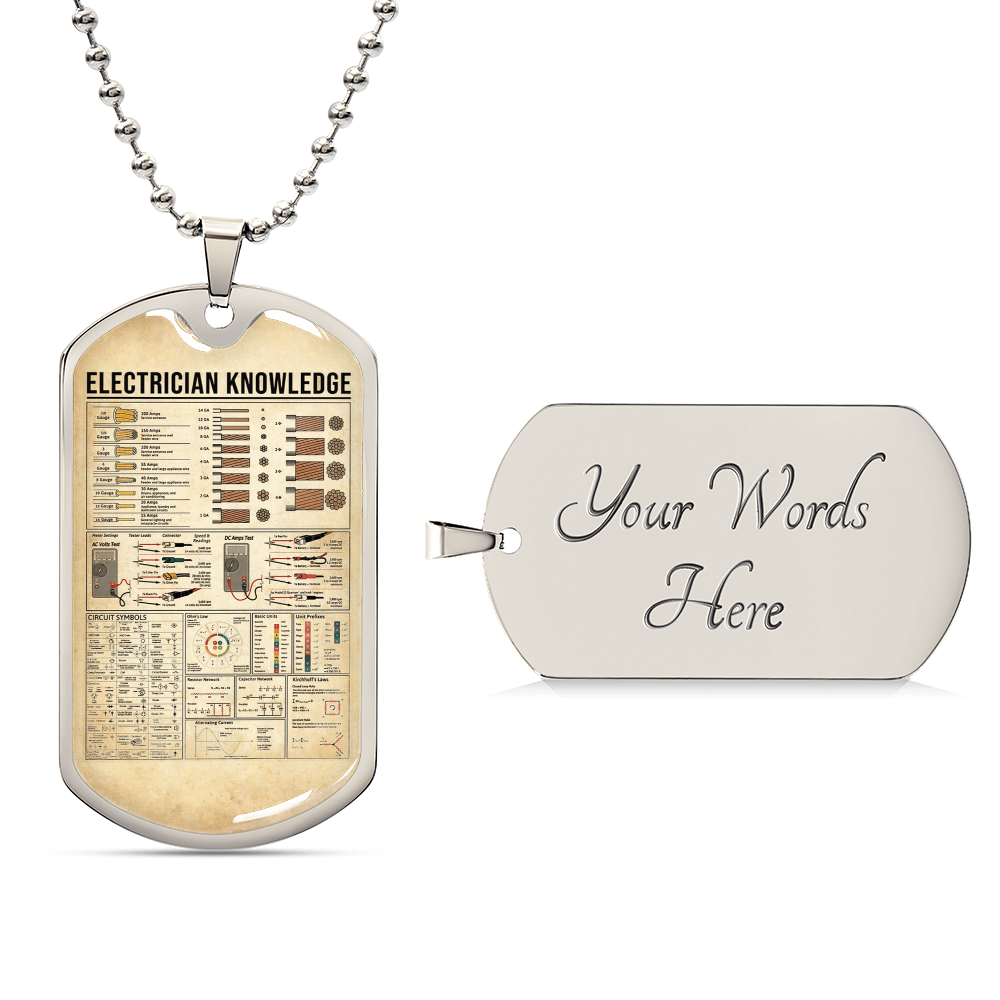 Electrician Knowledge Dog Tag Pendant - Army Tag Necklace, Dog Tag Necklace