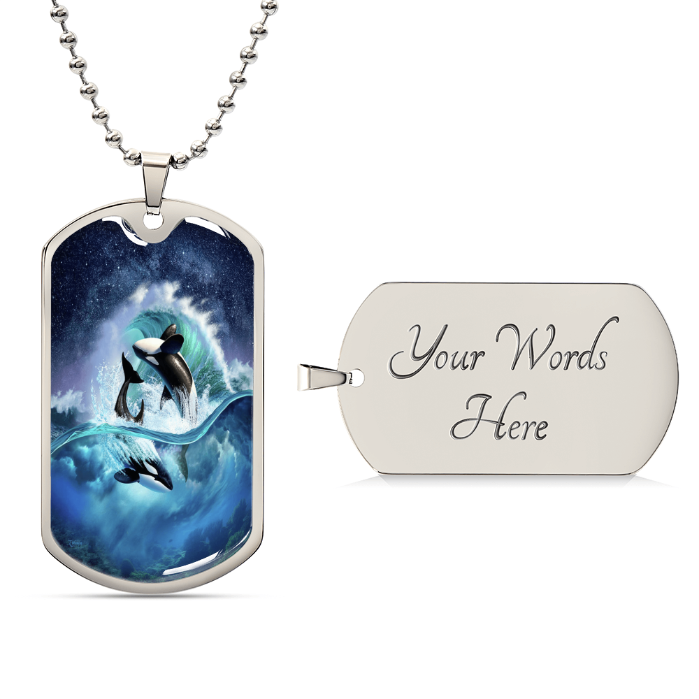 Silver Dolphin Necklace for Women & Girls - Nautical Themed Gift Idea - Dolphin Lover Jewelry - Beach Themed Ocean Related - Army Tag Necklace, Dog Tag Necklace
