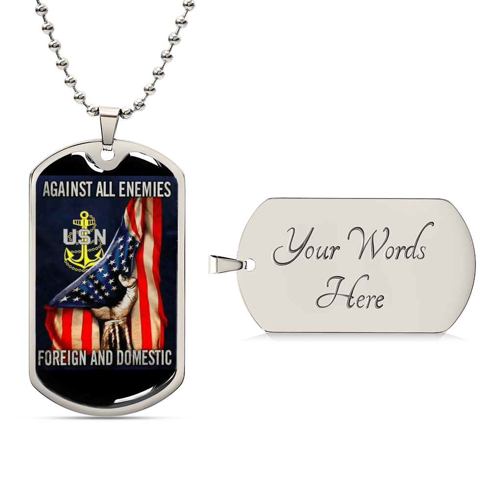 Against All Enemies Dog Tag - Army Tag Necklace, Dog Tag Necklace