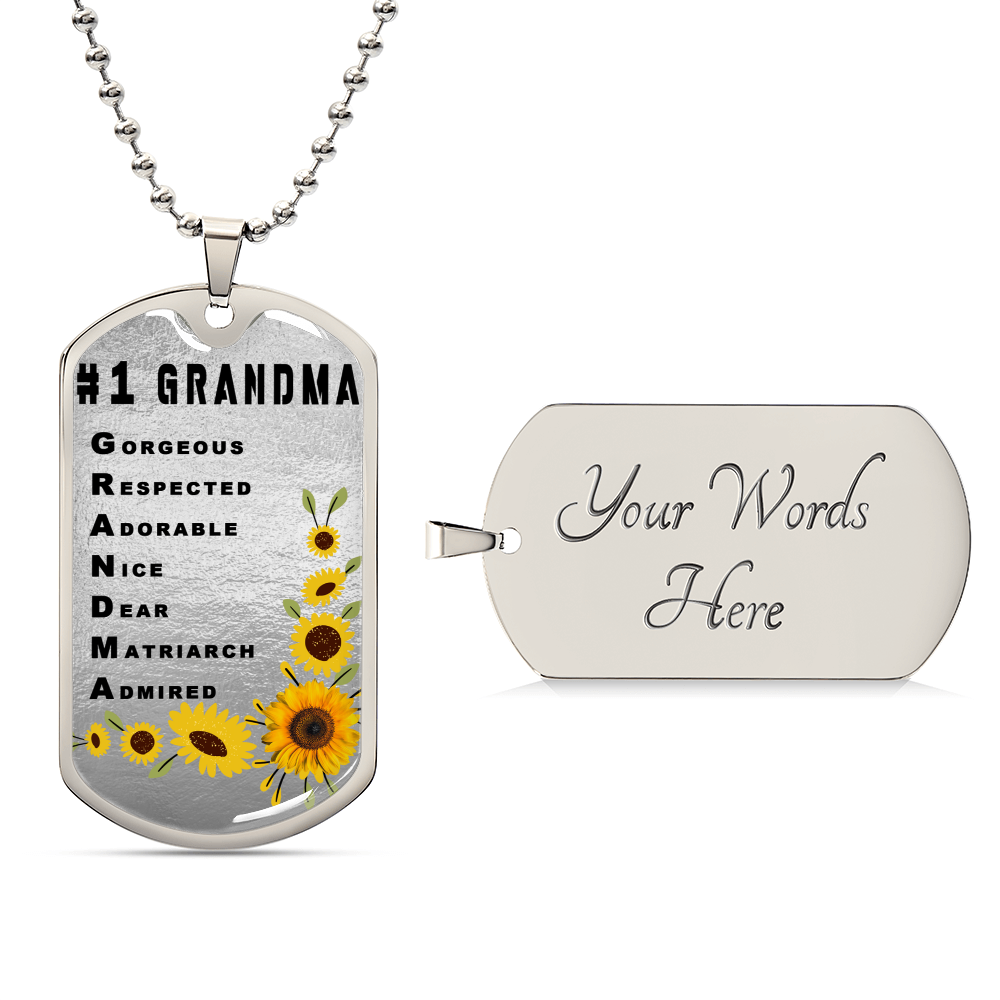 #1 Grandma Personalized Dogtag Necklace Silver Mothers Day Gift - Army Tag Necklace, Dog Tag Necklace