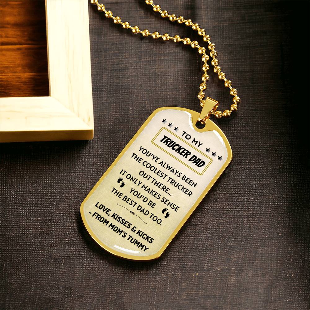 My Coolest Trucker Dad Pendant - Army Tag Necklace, Dog Tag Necklace