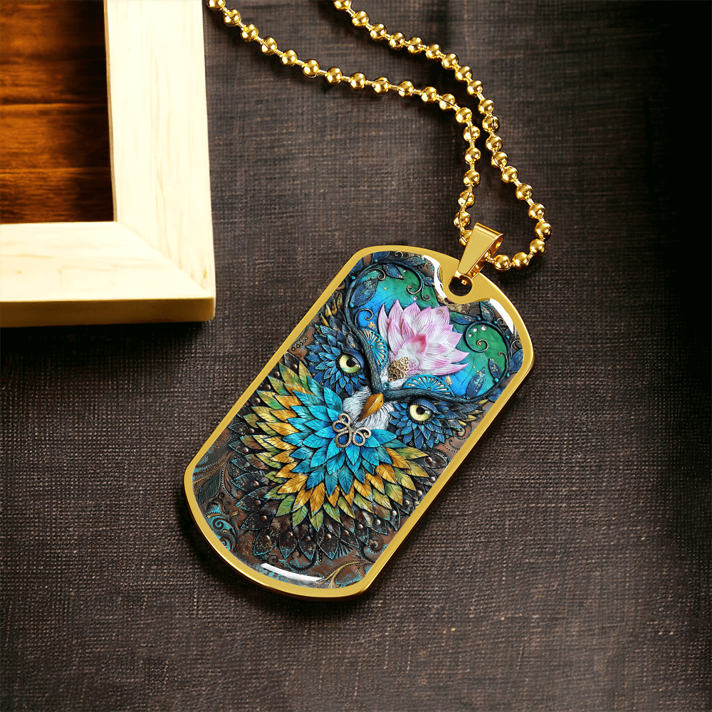Mysterious Owl Pendant Necklace - Army Tag Necklace - Army Tag Necklace, Dog Tag Necklace