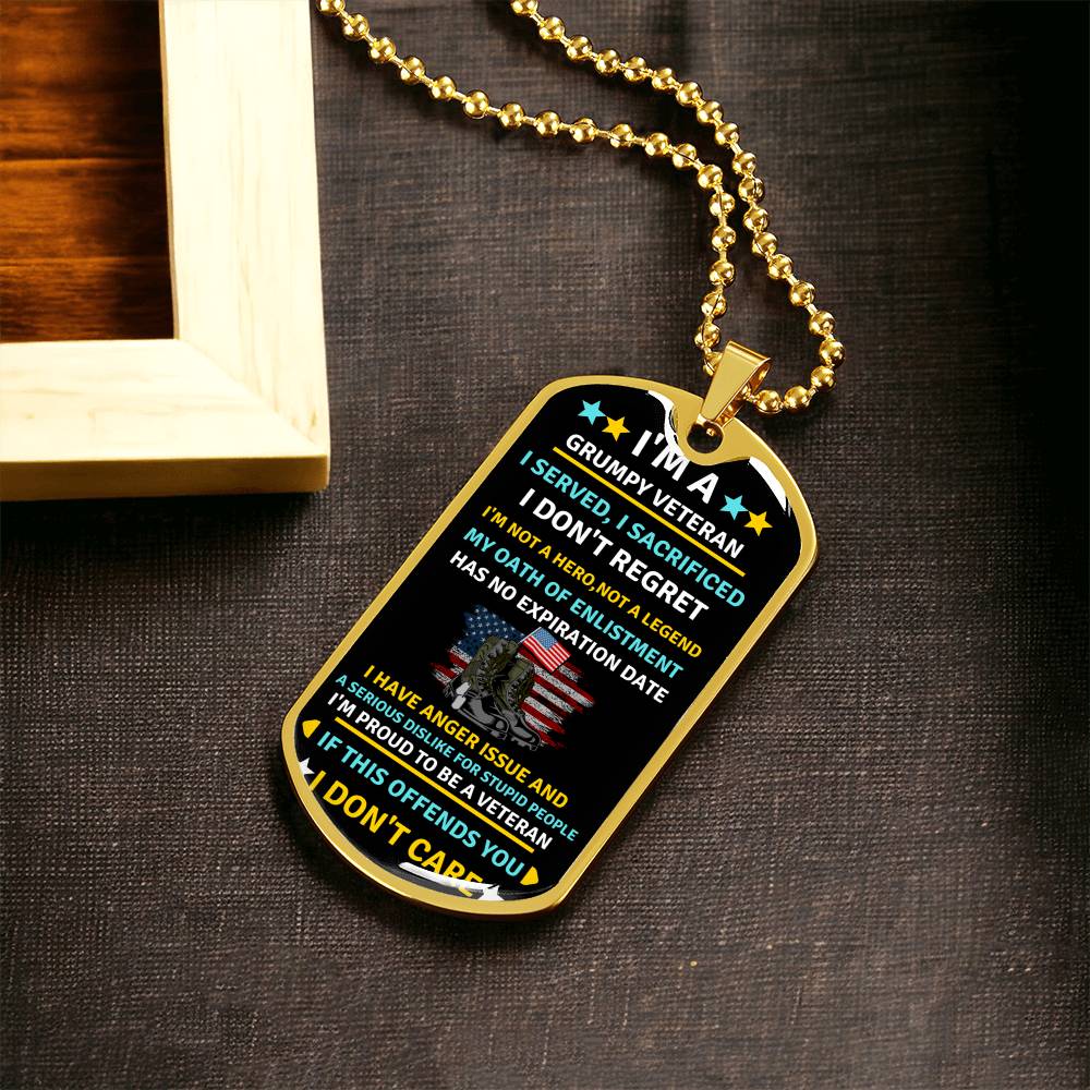 Grumpy Veteran Dog Tag - Army Tag Necklace, Dog Tag Necklace